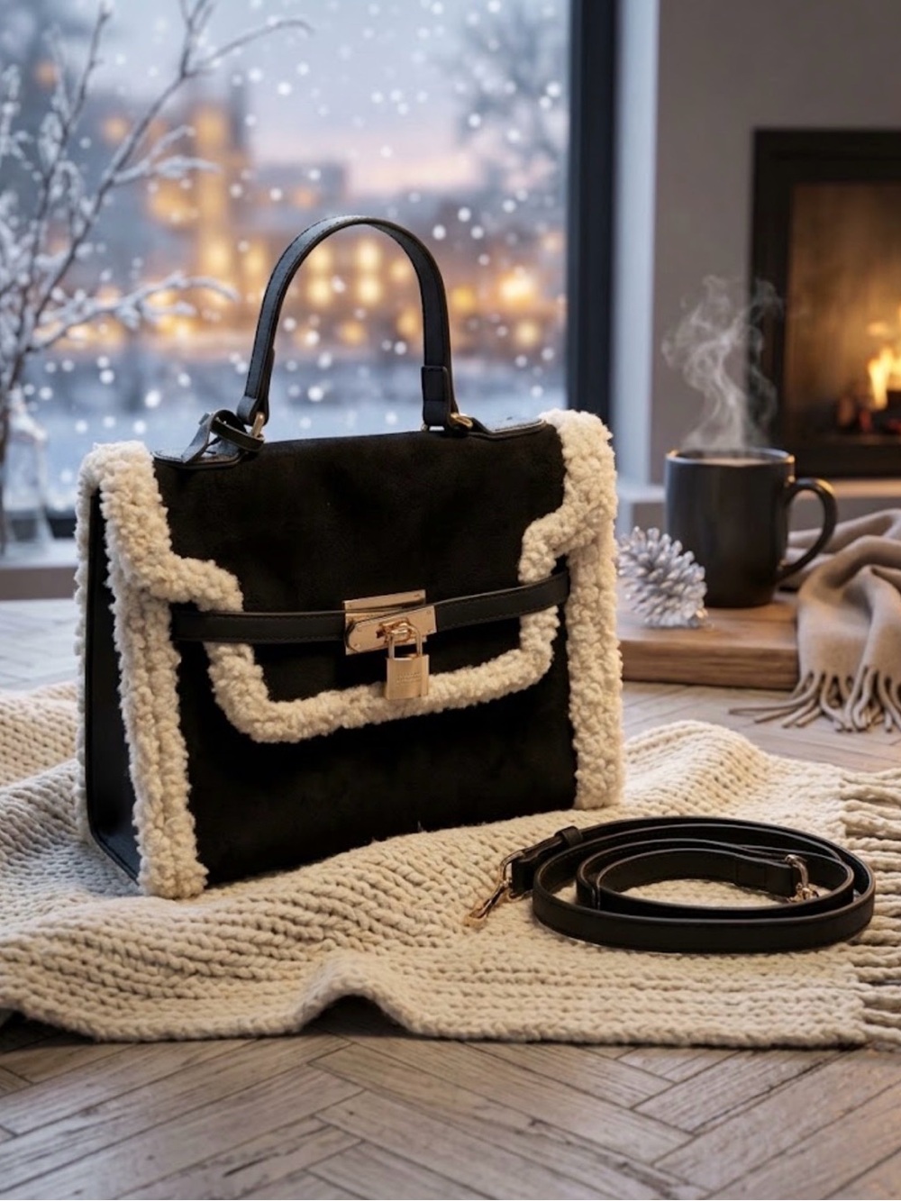 Badgley Mishka Black Suede Handbag and Crossbody Bag